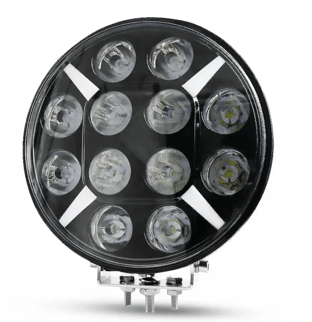 Proiector LED 9 inch Rotund 120W de 24000LM Alba + Galbena Pozitie si Stroboscop 12 24V